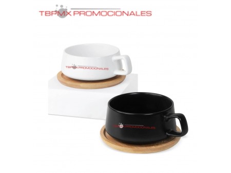 Taza de ceramica 10 oz plato de bambu wuhan promocional