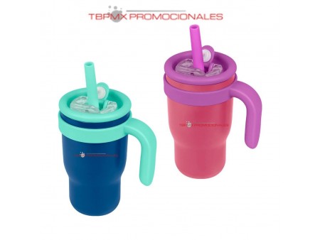 Termo tarro acero inoxidable 450 ml doble pared tapa plastico boquilla tapa popote antall promocional