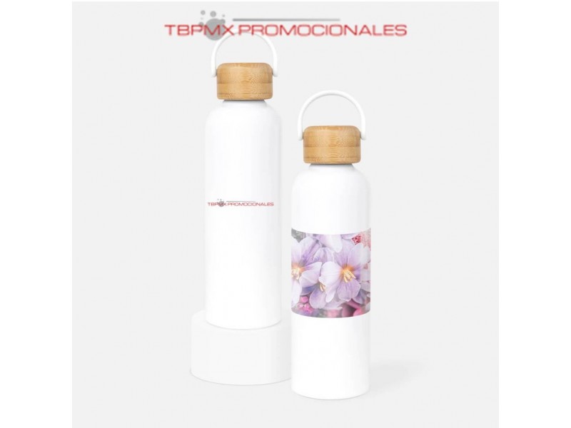 Cilindro anfora metalico 700 ml tapa bambu asa plastico para sublimar take promocional