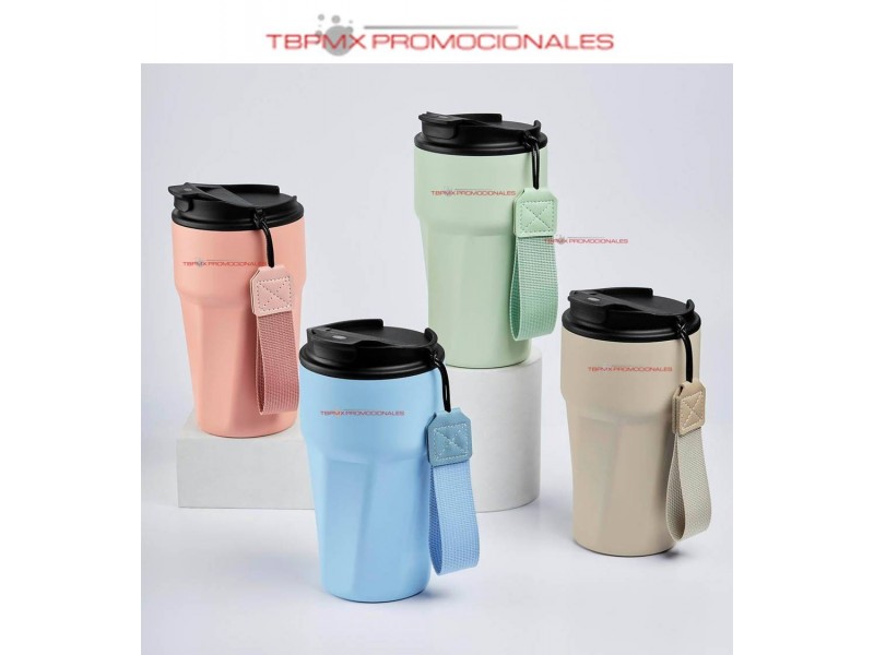 Vaso termico acero inoxidable 450 ml doble pared asa poliester stredna promocional