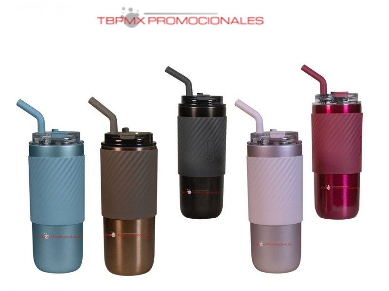 Termo vaso termico acero inoxidable 480 ml doble pared con popote tapa zulu promocional