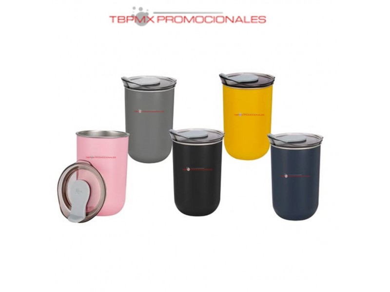 Vaso termico acero inoxidable 300 ml externa plastico tapa silicon late promocional