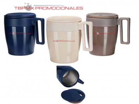 Taza termica acero inoxidable 330 ml doble pared con tapa asa cuadrada  antiderrapante glisser promocional
