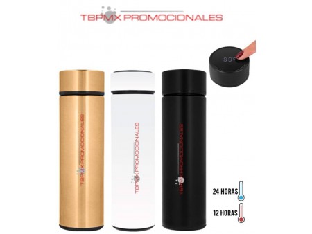 Termo acero inoxidable 500 ml doble pared termometro digital colador celsius promocional