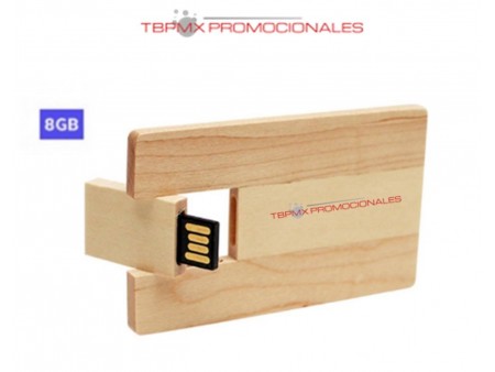 Memoria usb 8 gb tarjeta credito madera natural promocional