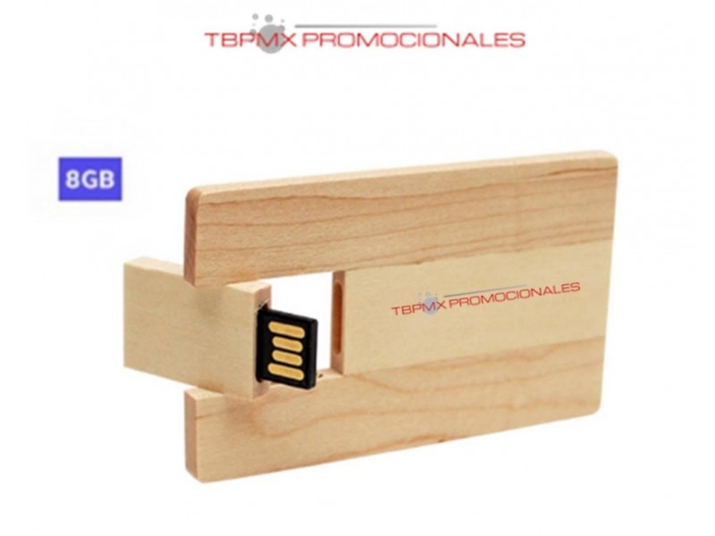 Memoria usb 8 gb tarjeta credito madera natural promocional