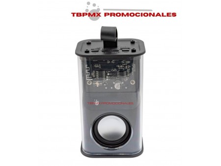 Bocina bluetooth transparente iluminacion led con asa promocional