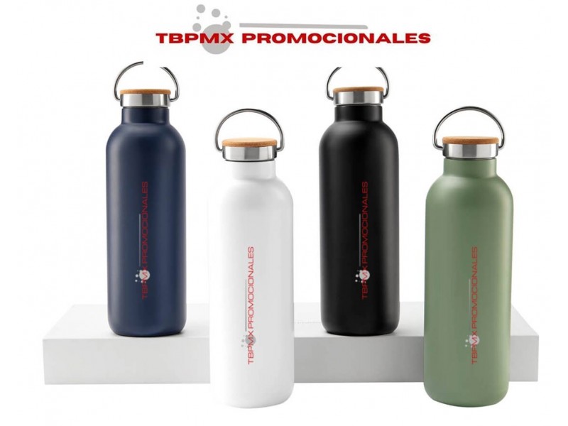 Termo acero inoxidable 600 ml doble pared tapa corcho asa metalica meryt promocional