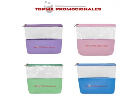 Cosmetiquera curpiel pvc transparente esmeralda promocional