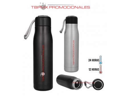 Termo acero inoxidable 550 ml doble pared tapa rosca correa bugati promocional