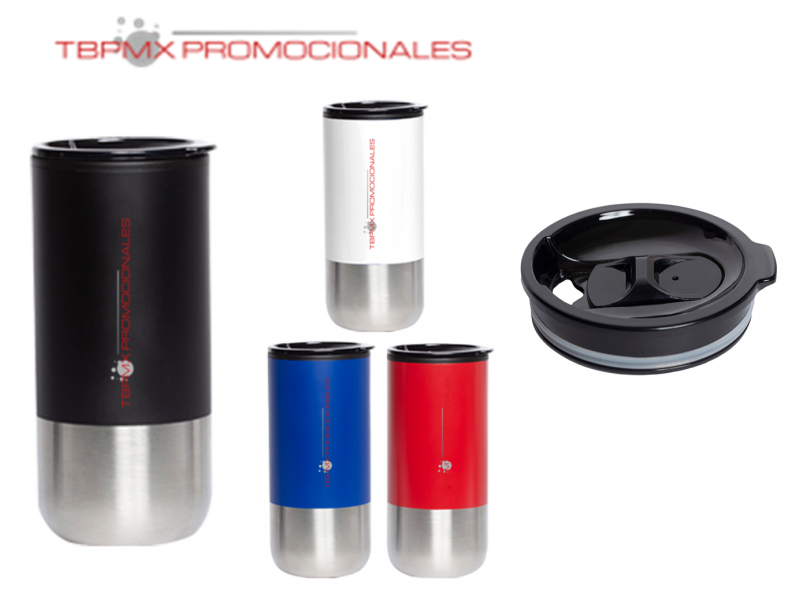 Vaso termico acero inoxidable 480 ml doble pared plastico tapa valvula rocket promocional