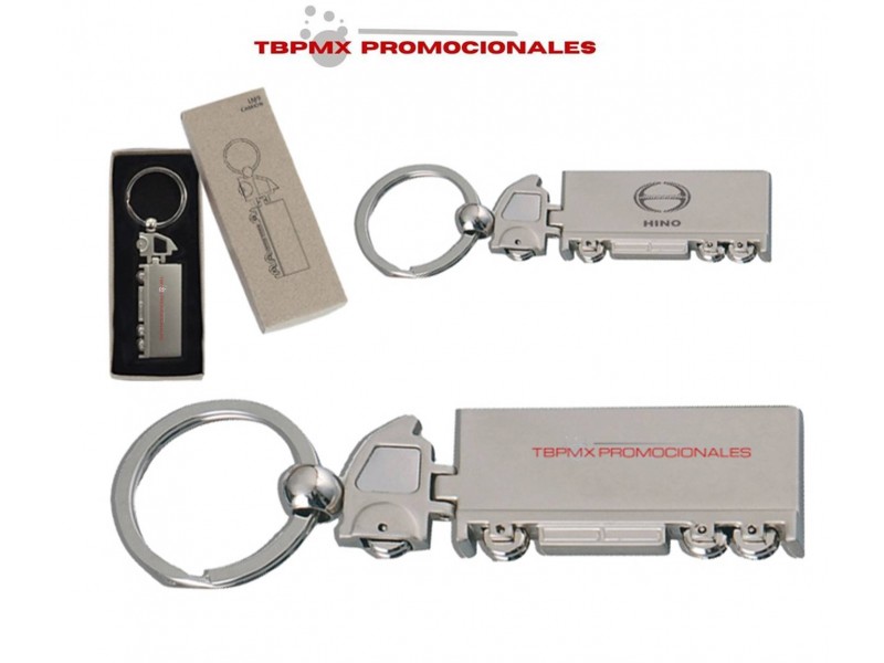 Llavero metalico forma de trailer llantas giratorias camion promocional