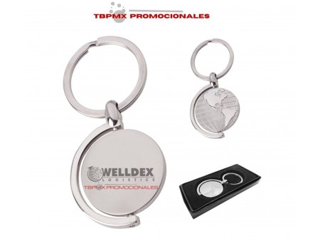 Llavero giratorio metalico forma planisferio mundo promocional