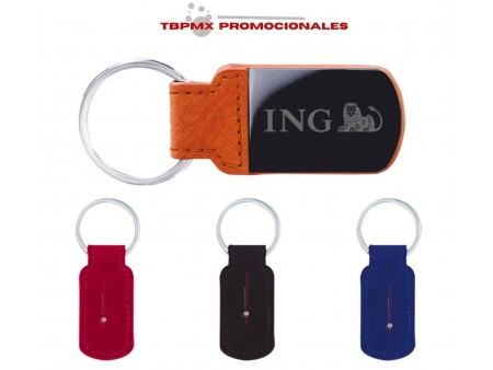 Llavero curpiel placa metalica kay promocional