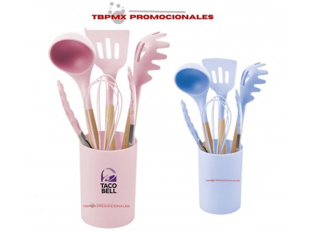 Kit de cocina utensilios de silico mango de madera cooks promocional