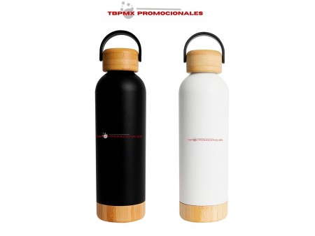 Termo acero inoxidable 500 ml doble pared rugoso tapa bambu asa zafra promocional