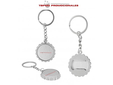 Llavero metalico destapador en forma de corcholata can promocional