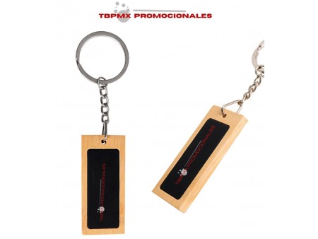 Llavero de bambu rectangular placa acabado rubber hout promocional