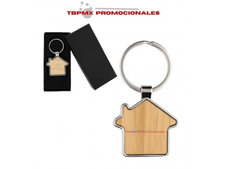 Llavero metalico madera forma de casa rumah promocional
