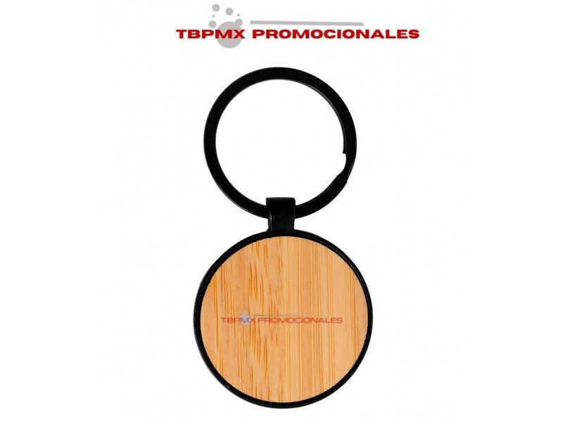Llavero circular metalico bambu sorna promocional