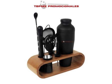 Set de mixologia dosificador shaker 600 ml base de bambu mixare promocional