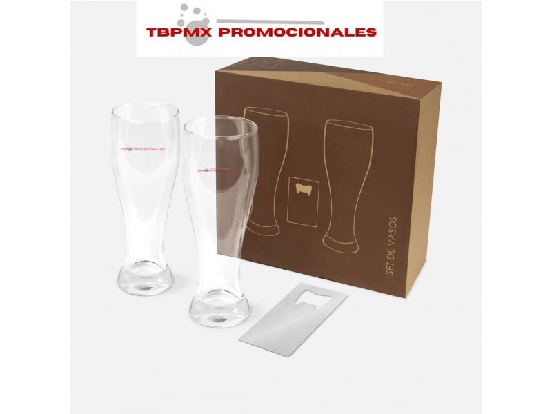 Set 2 vasos de cerveza 580 ml destapador metalico maltis promocional