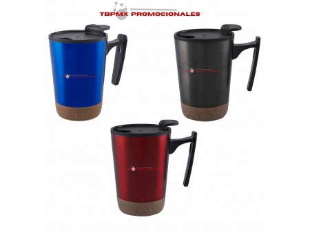 Taza termica acero inoxidable 300 ml doble pared base corcho con tapa kilia promocional