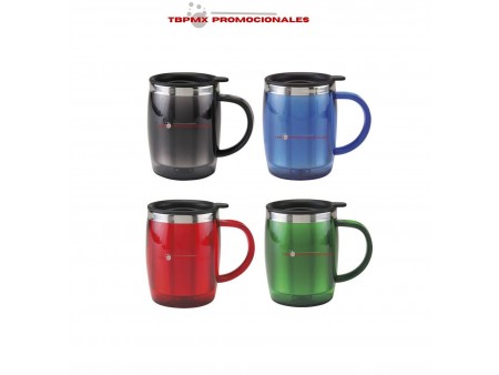 Taza tarro termica acero inoxidable 12 oz doble pared plastico externo tapa presion burgos promocional