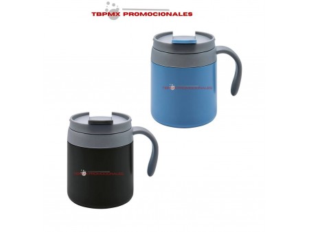 Taza tarro termica acero inoxidable 350 ml doble pared tapa plastico presion lewes promocional