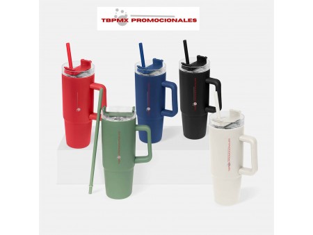 Termo tarro termico plastico 900 ml doble pared tapa popote edan promocional