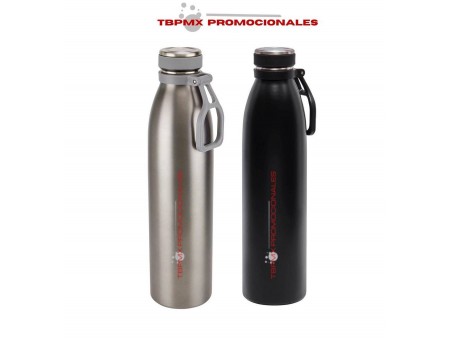 Termo acero inoxidable 750 ml doble pared tipo botella banda silicon asa plegable bremen promocional