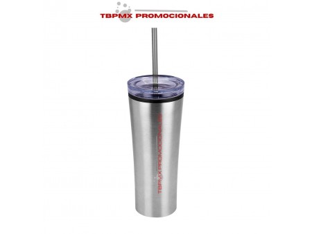 Vaso termo termico acero inoxidable 470 ml doble pared interna plastico tapa popote plastico bruce promocional