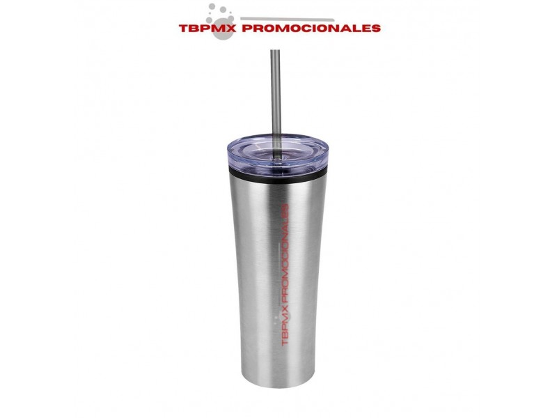 Vaso termo termico acero inoxidable 470 ml doble pared interna plastico tapa popote plastico bruce promocional