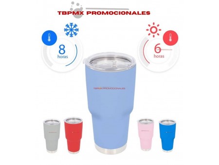 Vaso termo termico acero inoxidable 850 ml doble pared acabado rubber tapa plastica aruba promocional