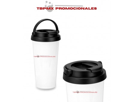 Vaso termo termico acero inoxidable 600 ml doble pared tapa plastico asa plegable husey promocional