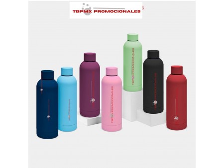 Termo acero inoxidable 520 ml doble pared acabado rubber tapa rosca tipo botella samt promocional