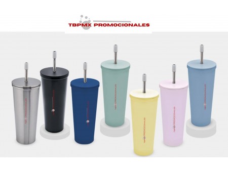 Vaso termo termico acero inoxidable 600 ml doble pared tapa metal popote metalico sena promocional