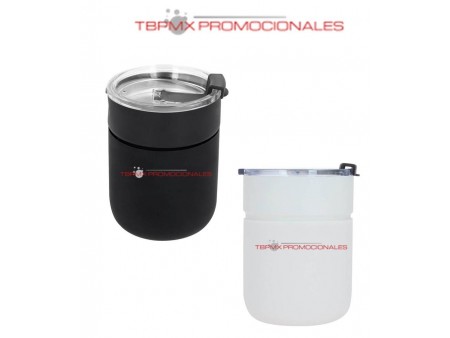 Vaso termico acero inoxidable 370 ml doble pared silicon rugoso manga silicón tapa tir promocional