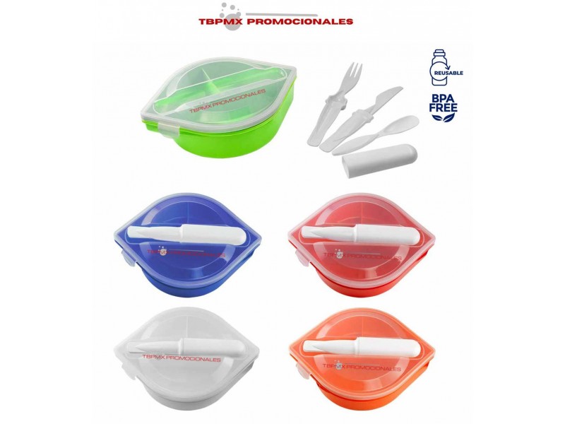 Lonchera plastico con cubiertos bento promocional
