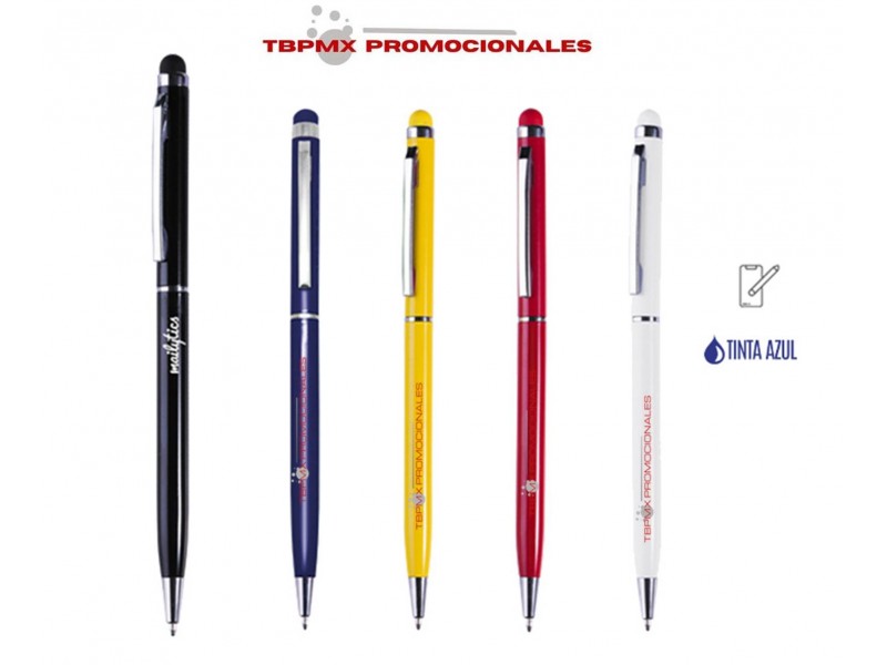 Boligrafo metalico tinta azul punta touch delgado oddra promocional
