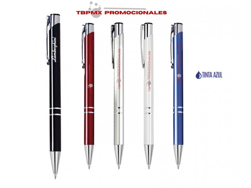 Boligrafo de aluminio tinta azul detalles cromo premier promocional