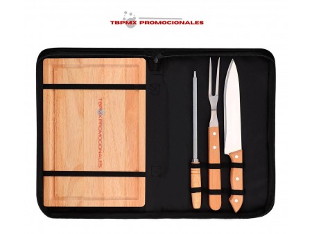 Set de cocina maletin con tabla y accesorios madera  caucho ribeira promocional