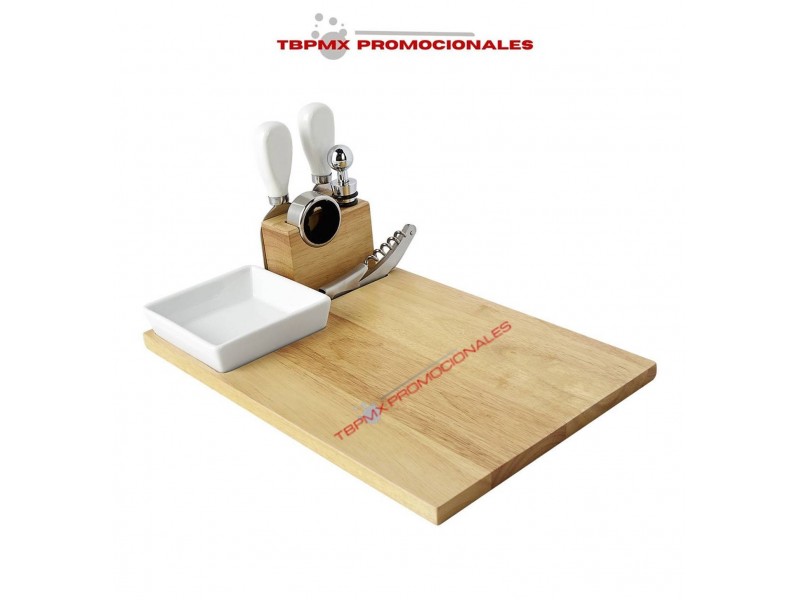Set para quesos de madera con base imantada accesorios ceramica marmore promocional