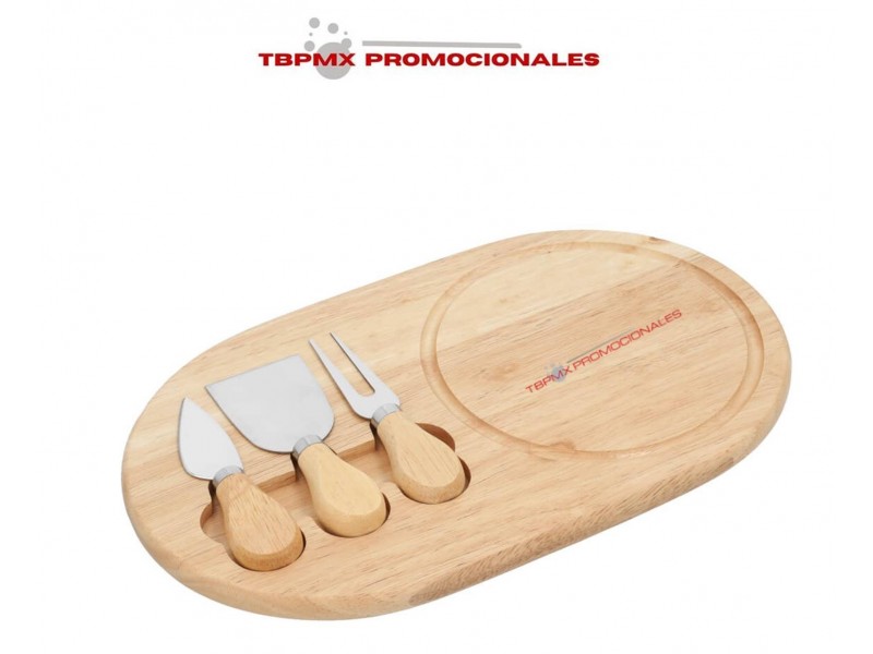 Set para quesos tabla madera con accesorios castadel promocional