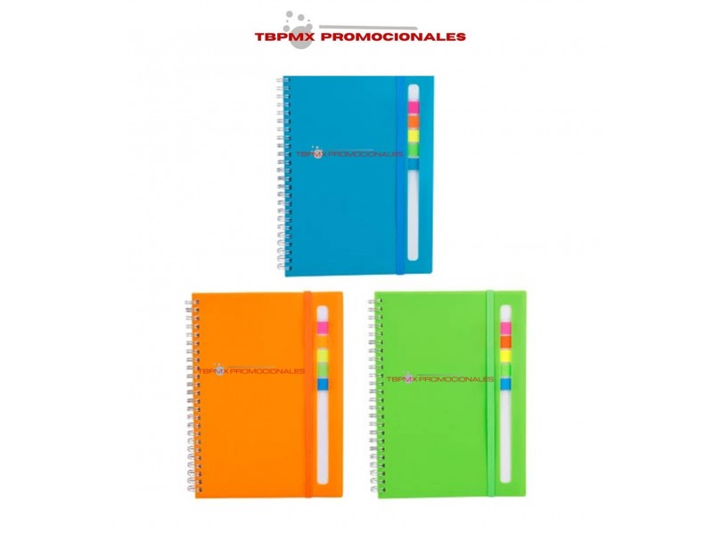 Libreta plastica espiral metalico doble 80 hojas rayadas notas adheribles abdala promocional