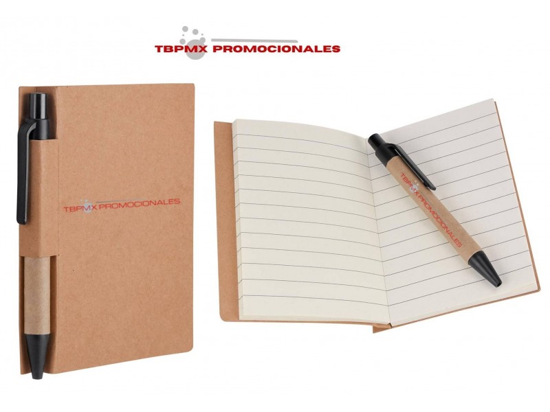 Libreta ecologica carton 80 hojas rayadas con boligrafo slovian promocional