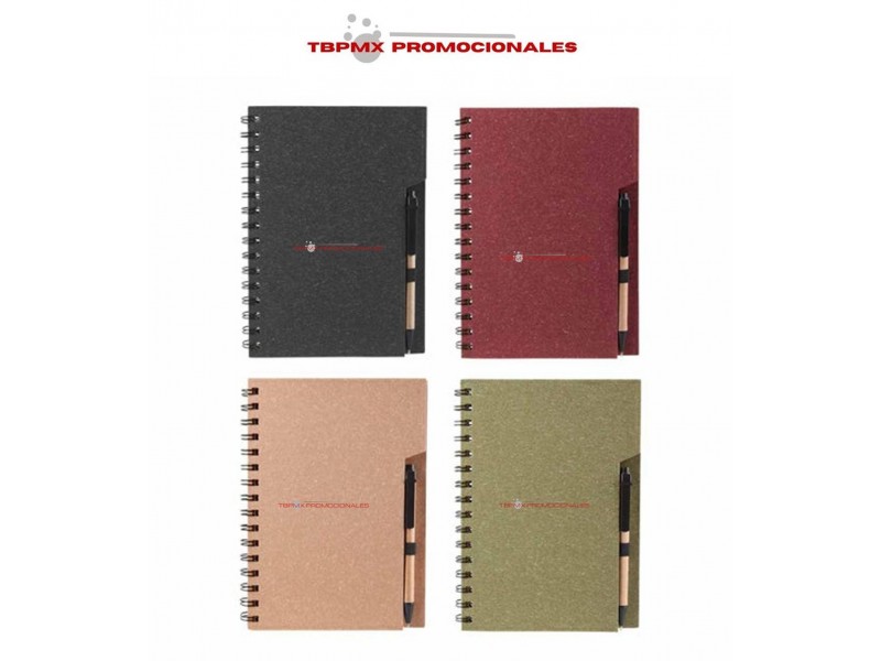 Libreta ecologica carton espiral metalico doble 70 hojas rayadas con boligrafo antlia promocional