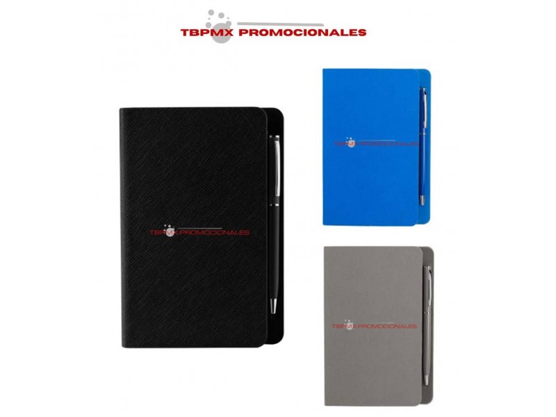 Libreta curpiel 80 hojas rayadas espacio imantado para boligrafo con boligrafo funne promocional