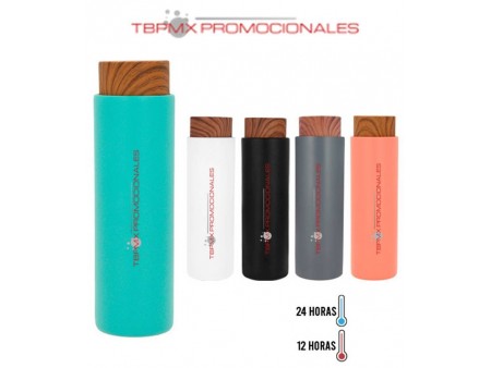 Termo acero inoxidable 400 ml doble pared rugoso filtro infusor tapa caramel promocional