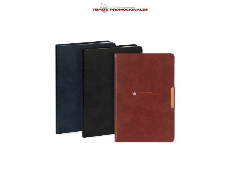 Libreta curpiel 80 hojas rayadas cubierta rigida clip metalico acabado rose gold kolm promocional